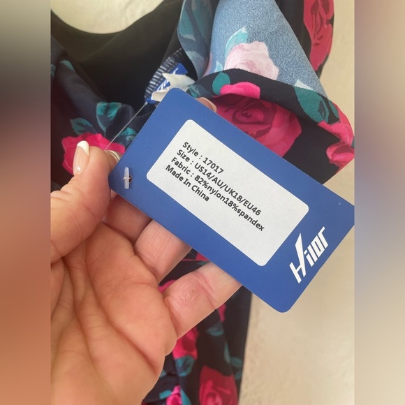 NWT Hilor Black / Pink Floral One Shoulder One Piece Swimsuit Women’s; size 14 - Picture 3 of 7